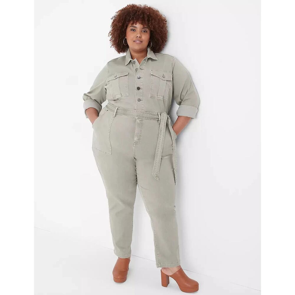 NWT Lane Bryant Straight Leg Coverall Jumpsuit Size 26 Utility Gorp‎ Boho Basic